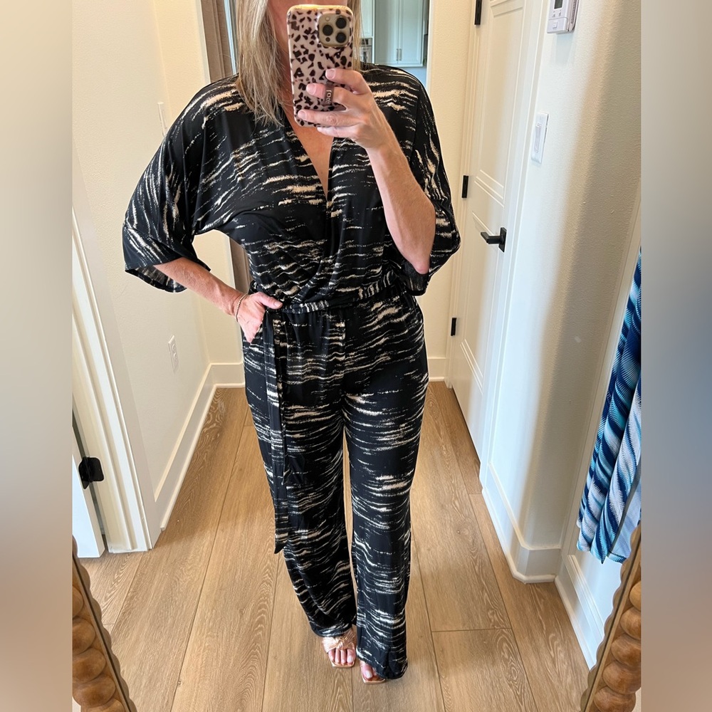 Veronica M Black and White Patterned Jumpsuit
